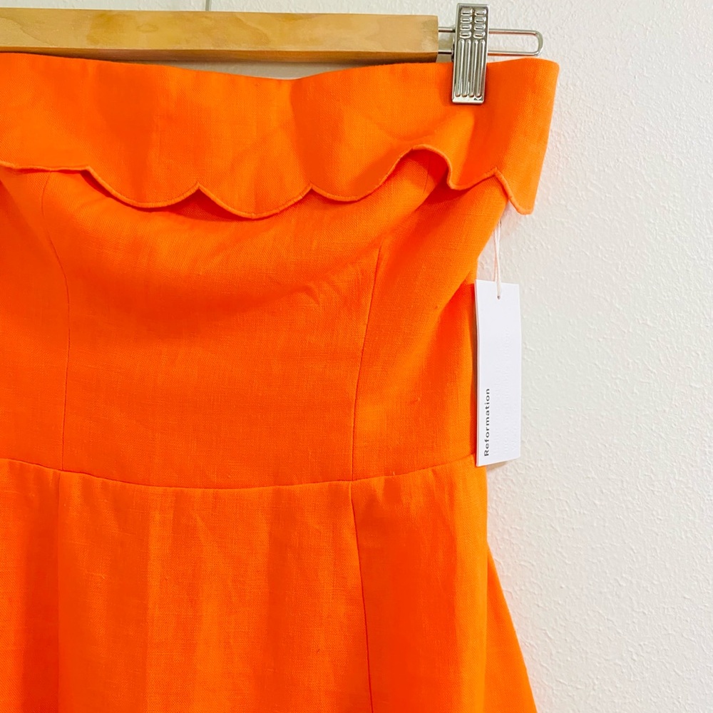 NWT Reformation Isles Linen Strapless Scalloped Mini Dress Orange size 2 - Picture 5 of 9